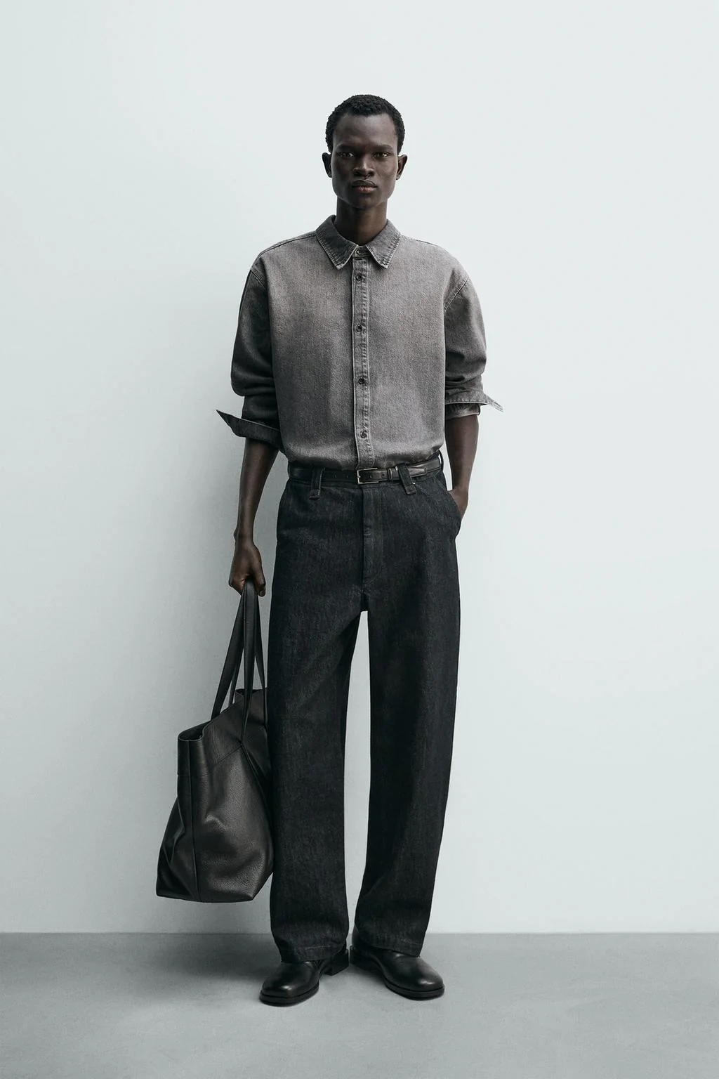 Рубашка из джинсы свободного кроя с эффектом потёртости — Деним