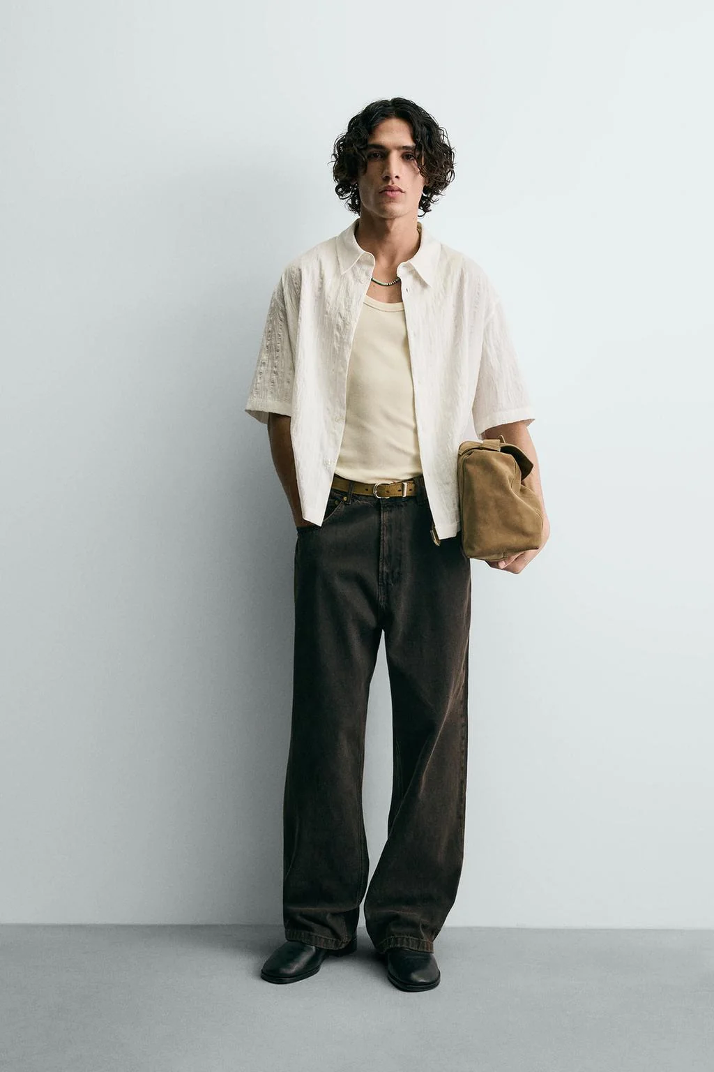 Рубашка в полоску текстурная струящаяся