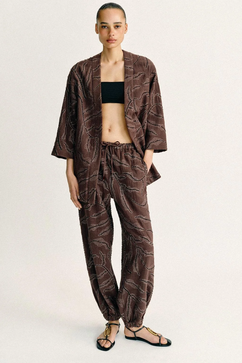 Брюки-сафари с металлической нитью и пайетками — Брюки