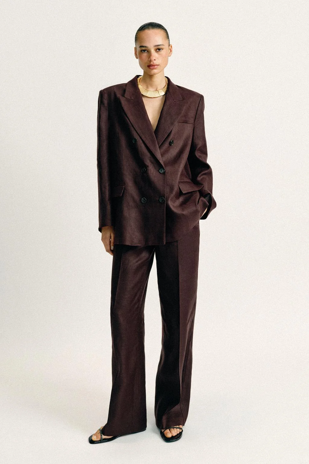 Двойной пиджак из 100% льна с подплечниками