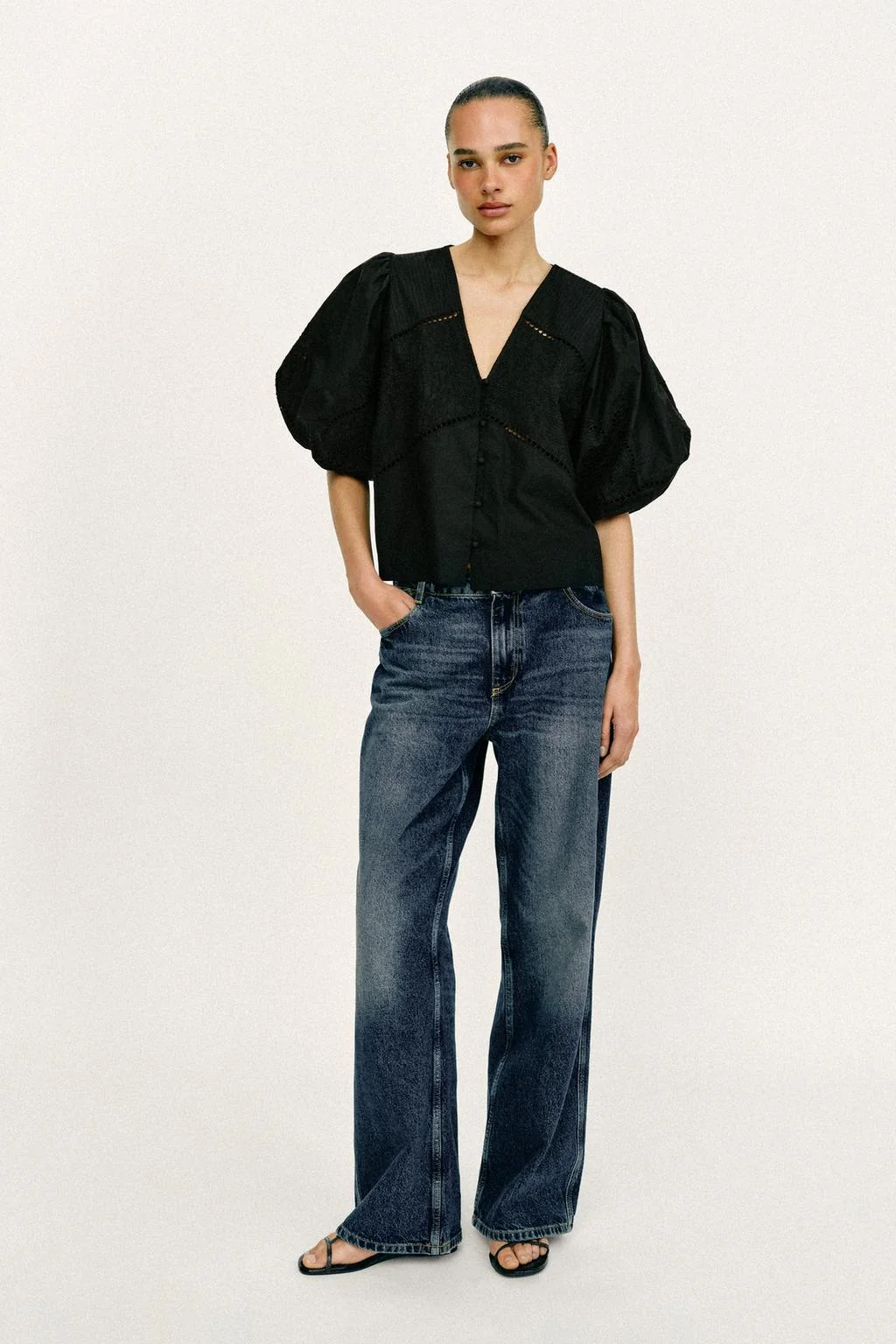 Топ с пышными рукавами из поплина