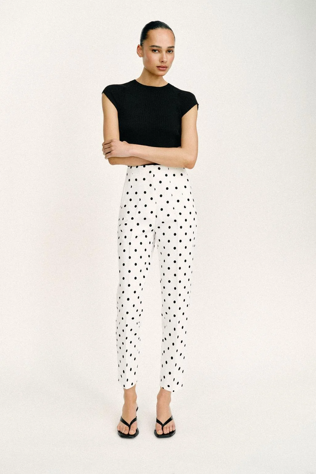 Брюки с высокой посадкой в горошек — Брюки