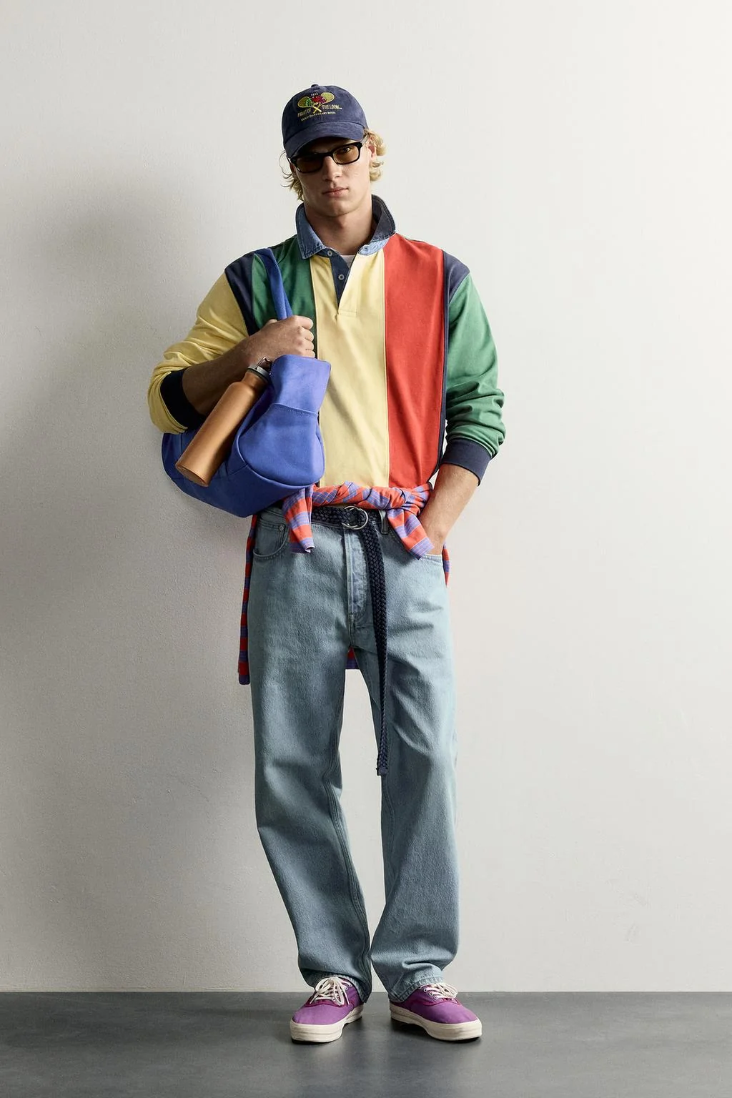 Поло с контрастным воротником в полоску FRUIT OF THE LOOM™