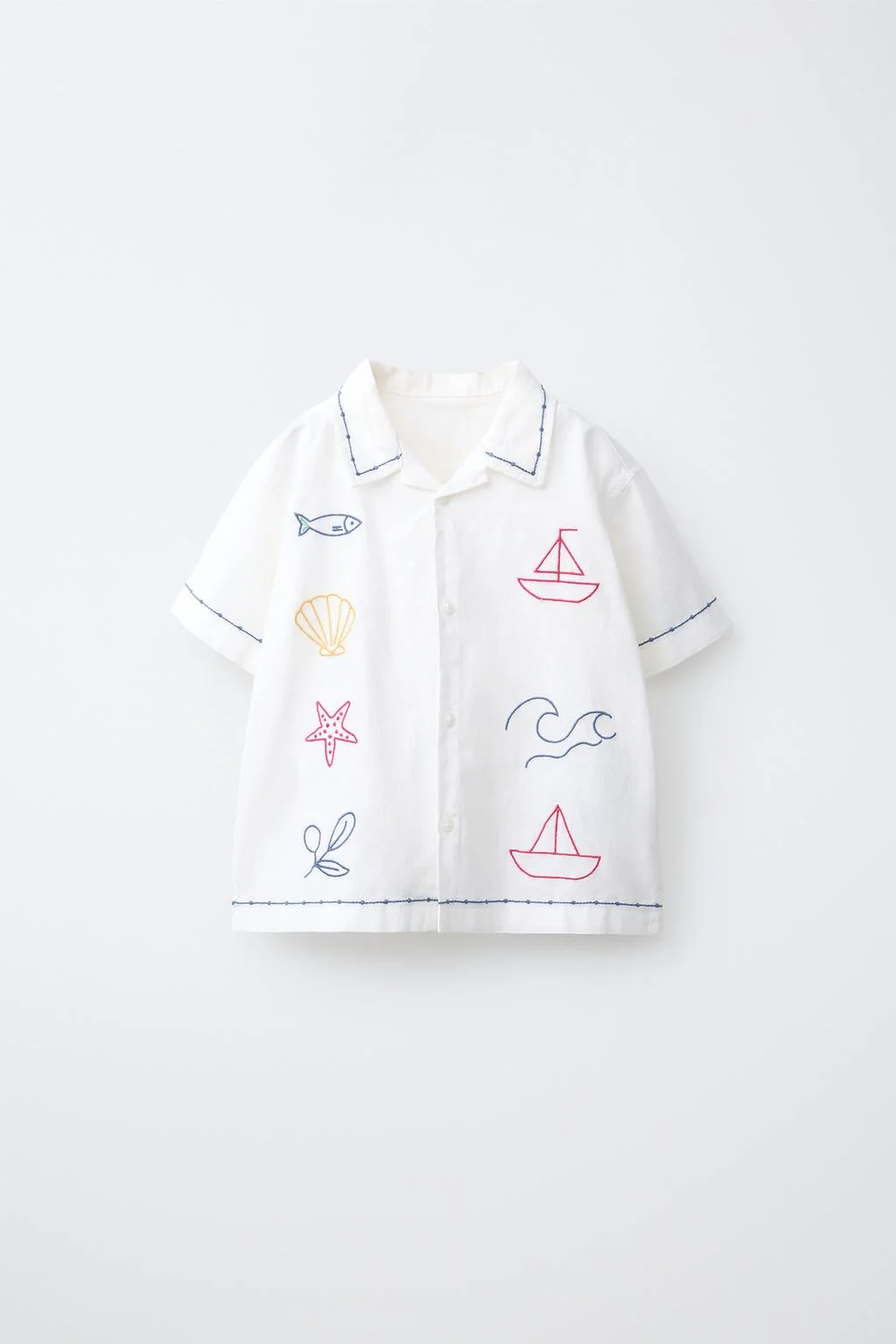 ХЛОПЧАТОБУМАЖНАЯ/ЛЬНЯНАЯ РУБАШКА С КОНТРАСТНОЙ ВЫШИВКОЙ