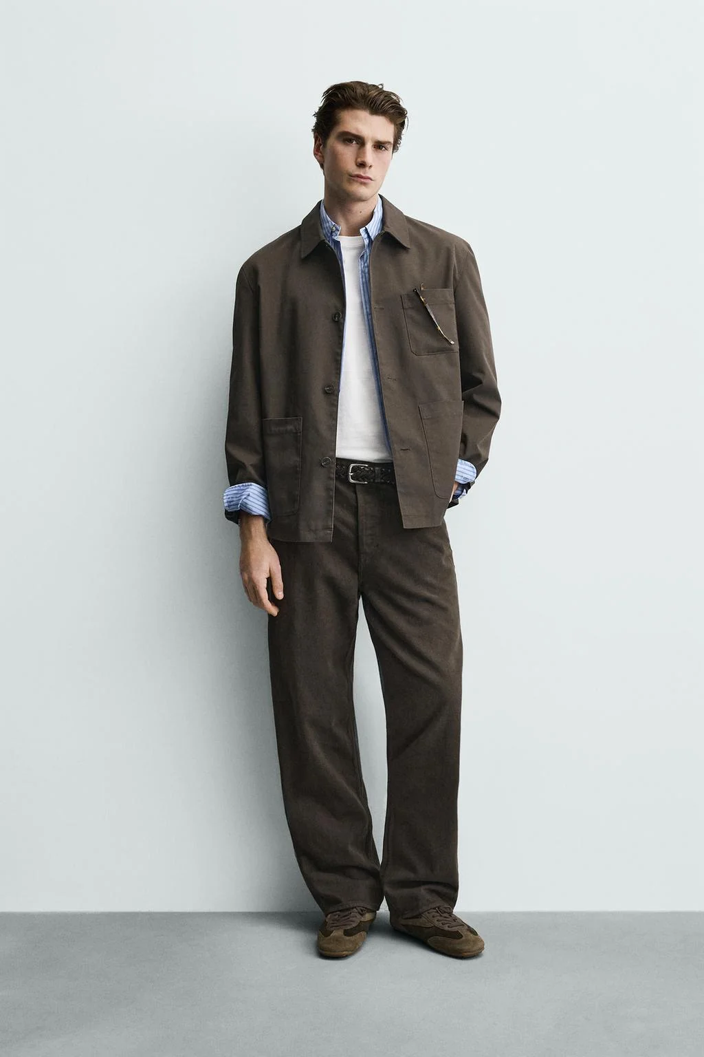 Верхняя рубашка из холщового материала с контрастной подкладкой