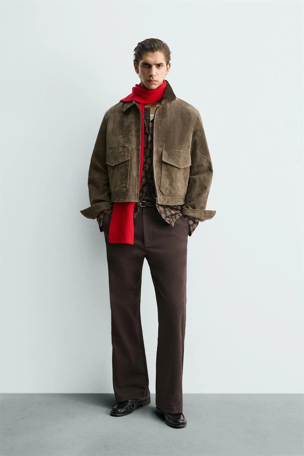 Куртка из кожи и замши с коробчатым кроем