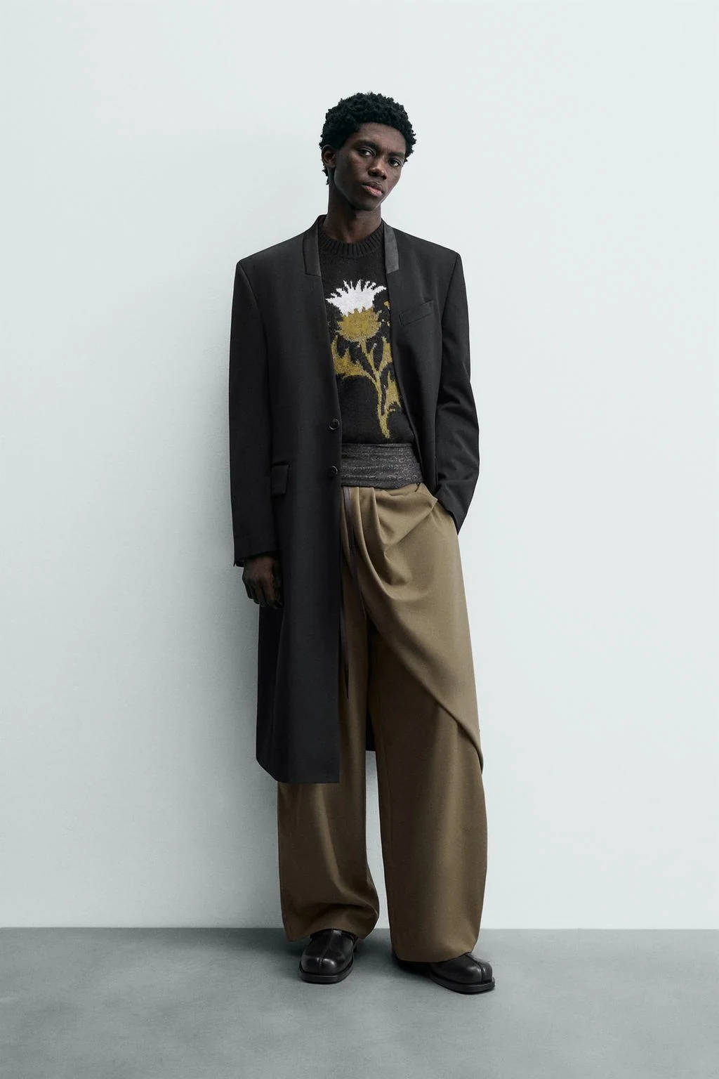 Полосатое жаккардовое пальто-фрак — Пальто