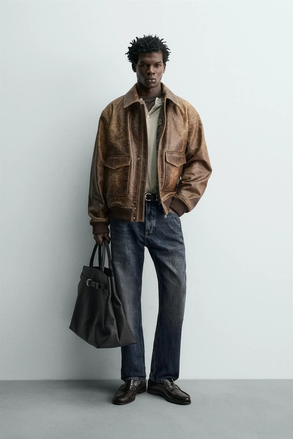 Куртка из кожи с эффектом винтаж