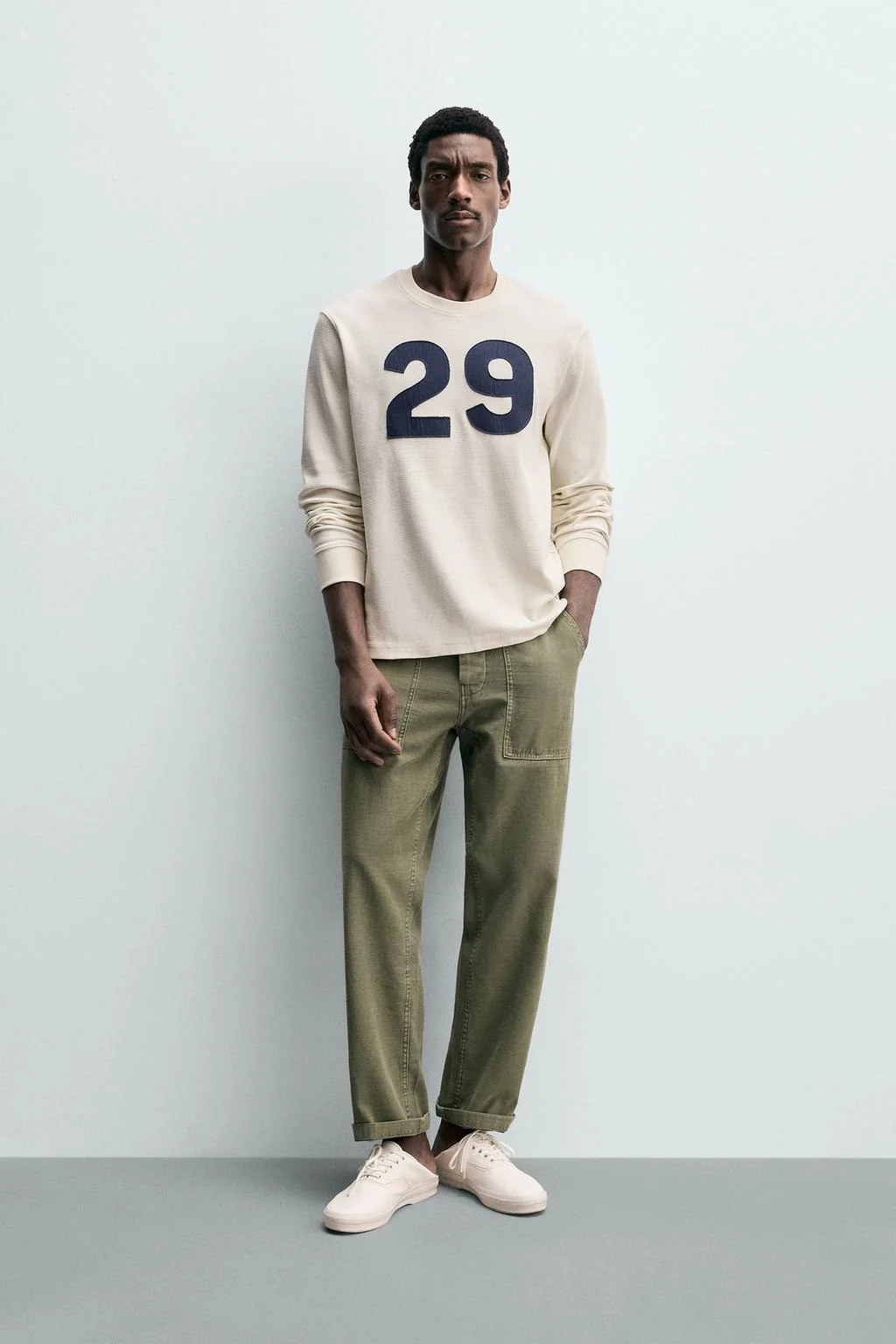 Футболка с вафельной вязкой и номером — С длинным рукавом