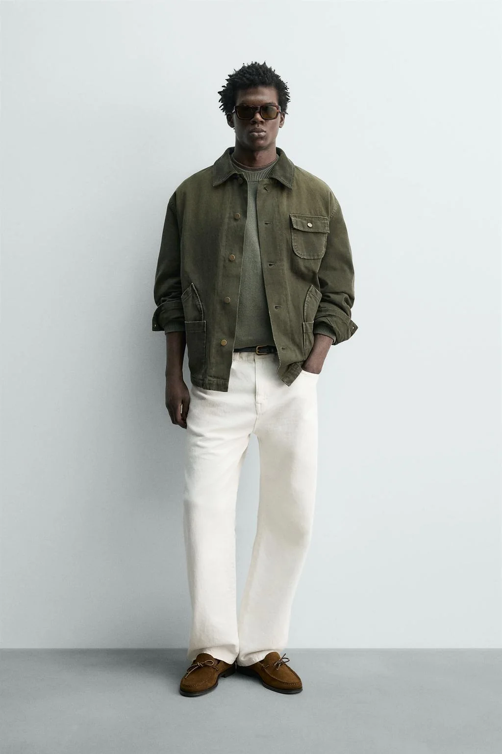 Куртка с эффектом потёртости и комбинированным воротником — Jackets | Coats