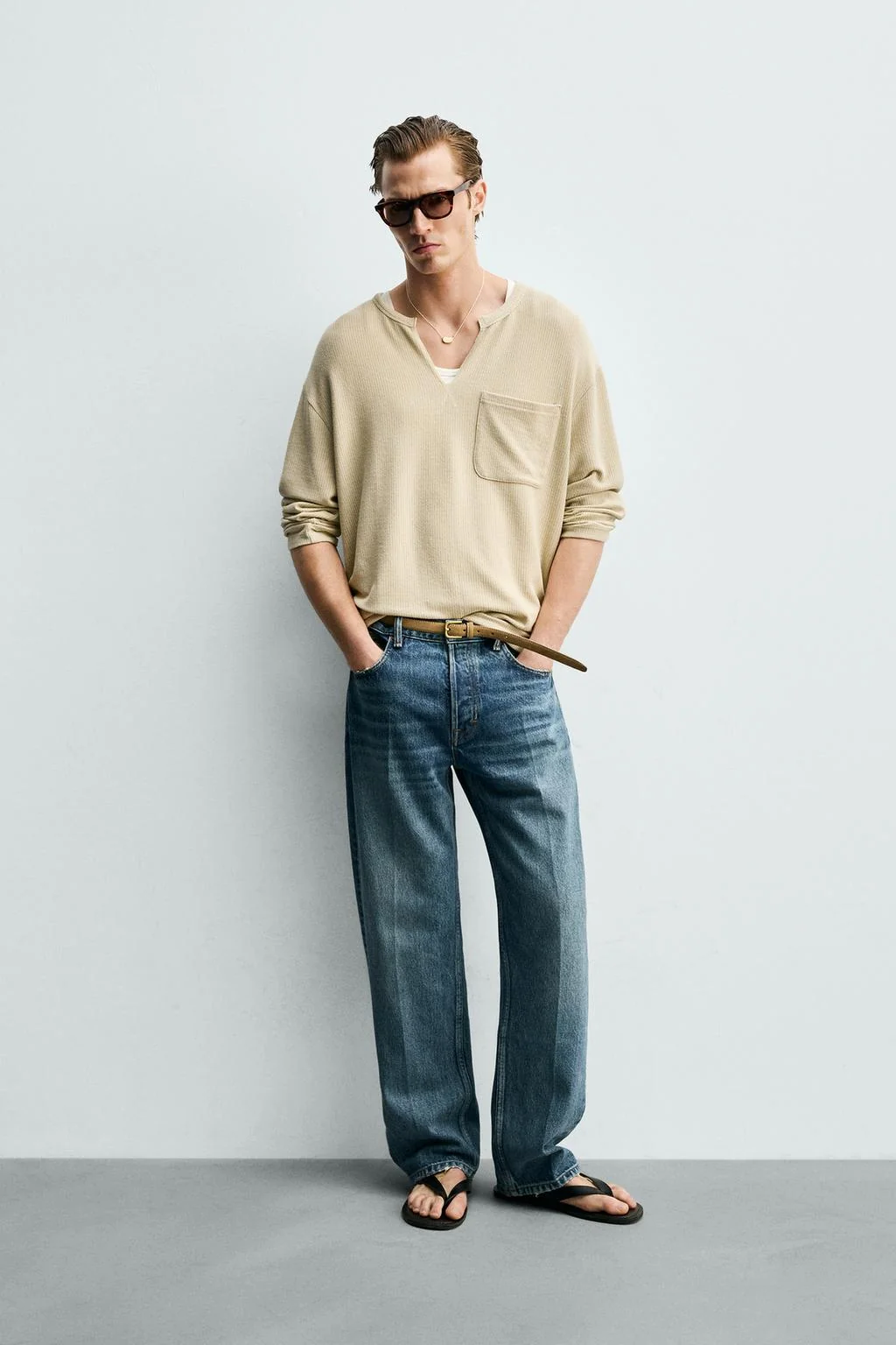 Текстурированная футболка поло — Хенли