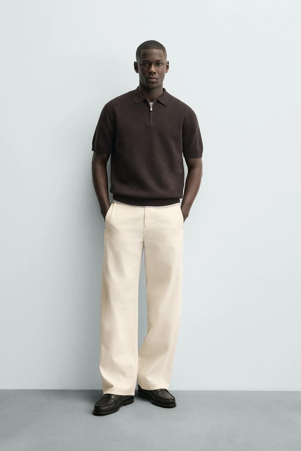 Трикотажная рубашка поло на молнии — Толстовка с молнией до четверти