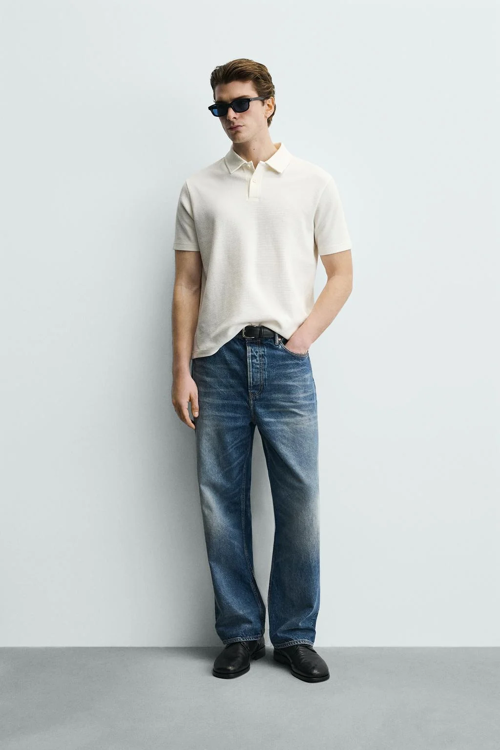 Поло из вафельного трикотажа