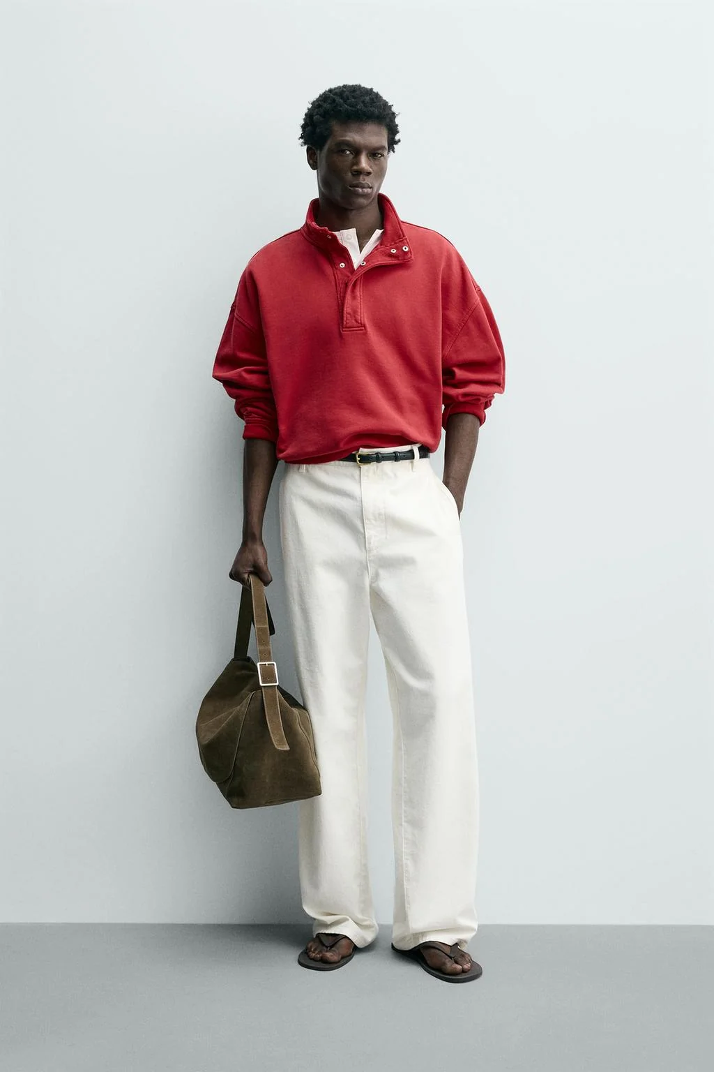 Поло-свитшот с вафельной вязкой и контрастной отделкой — Толстовка с молнией до четверти