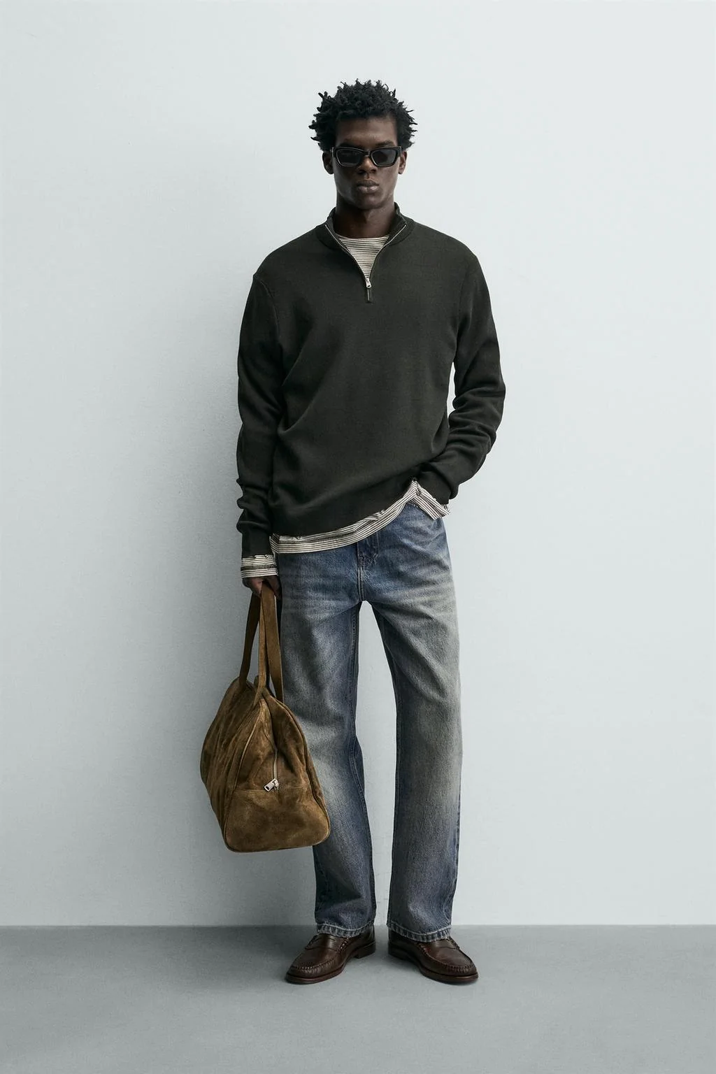 Свитер с четвертью молнии из хлопка — Высокий воротник