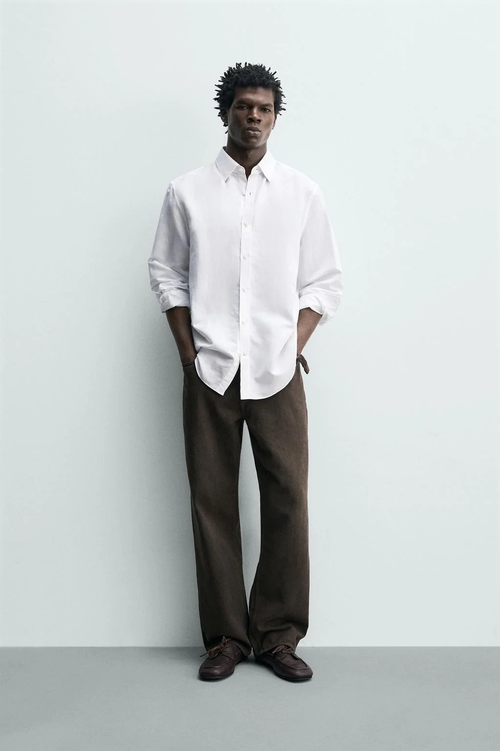 Хлопково-ленная рубашка свободного кроя — Рубашки