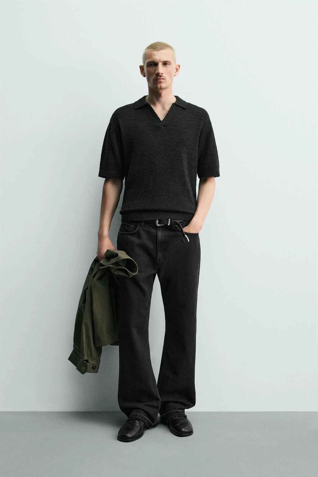 Текстурированная футболка-поло свободного кроя из трикотажа — Летняя одежда