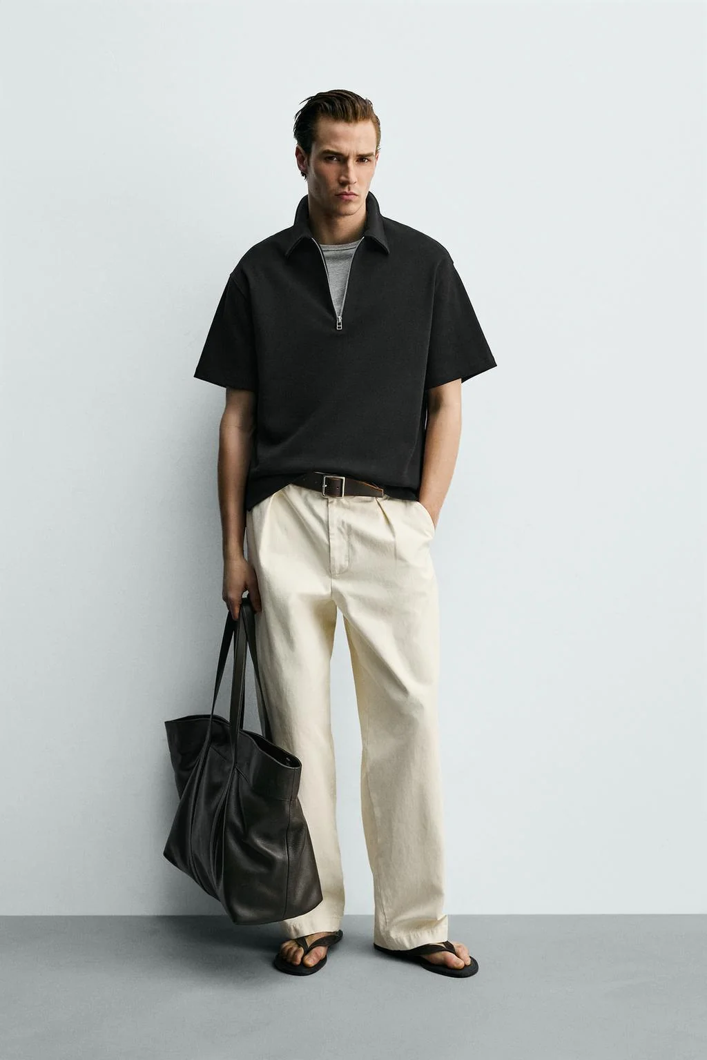 Поло с свободным кроем и молнией — Мужское