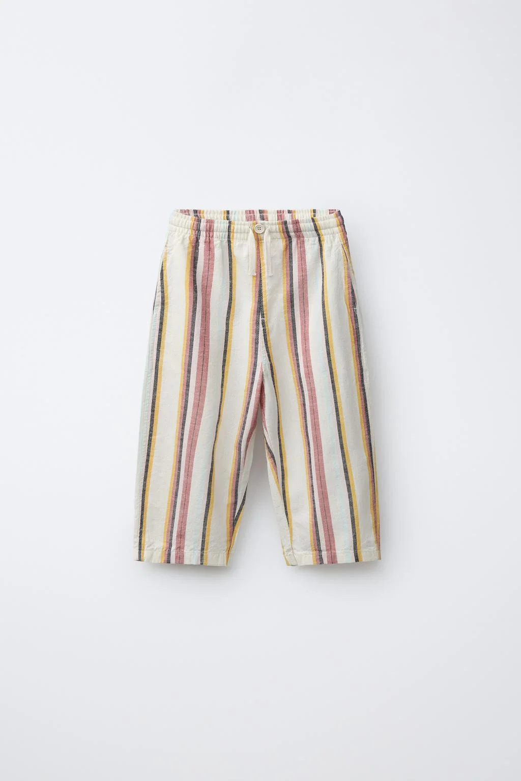 Полосатые широкие брюки из хлопка и льна