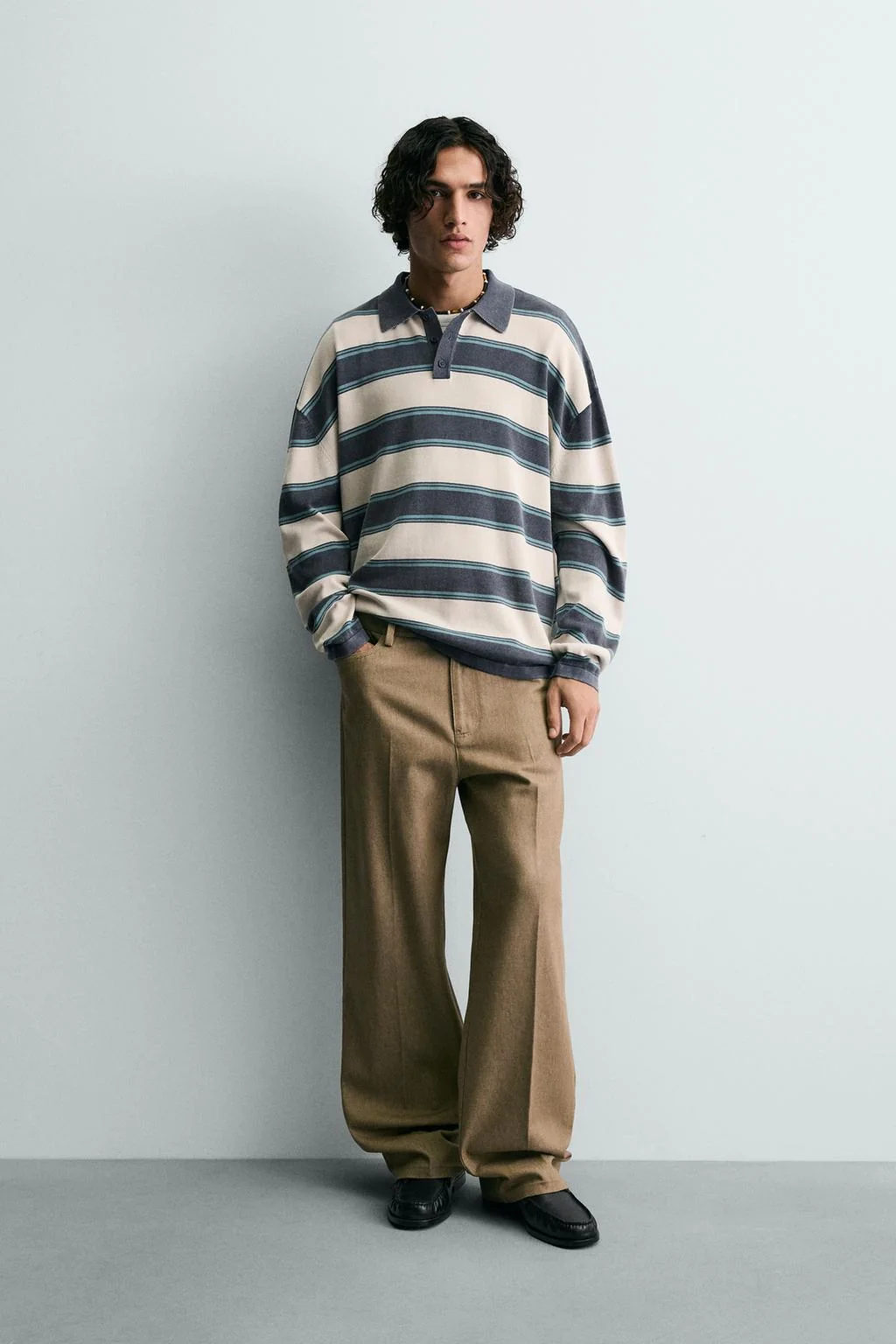 Полосатое поло свободного кроя из трикотажа