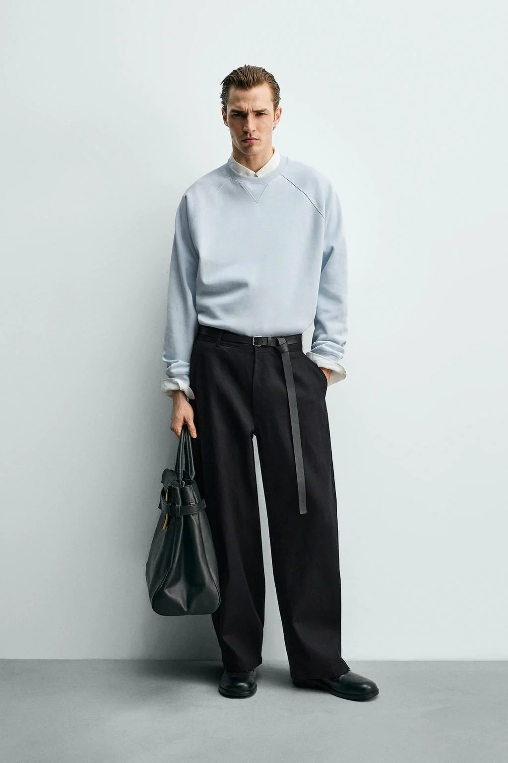 Свитшот из пике с эффектом потёртости