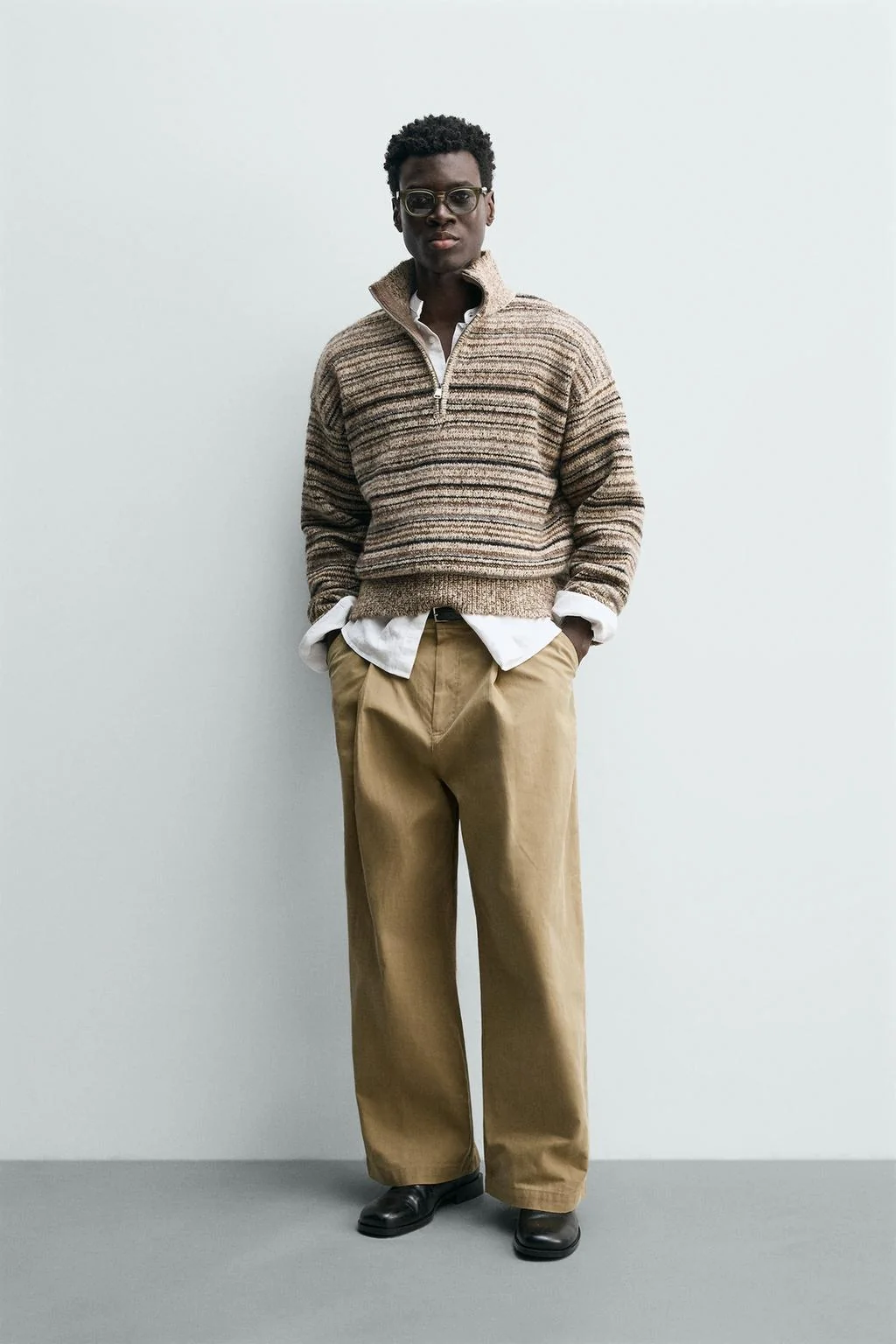 Свитер с четвертью молнии из перекрученной пряжи — Высокий воротник