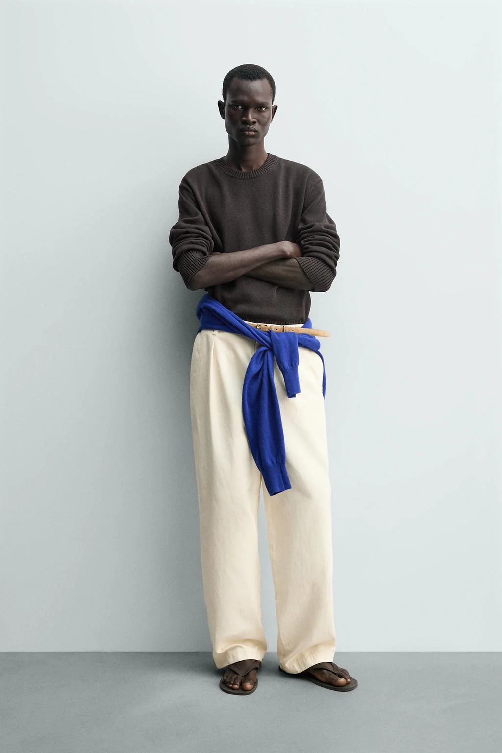 Свитер из хлопка/льна стандартного кроя — Однотонные