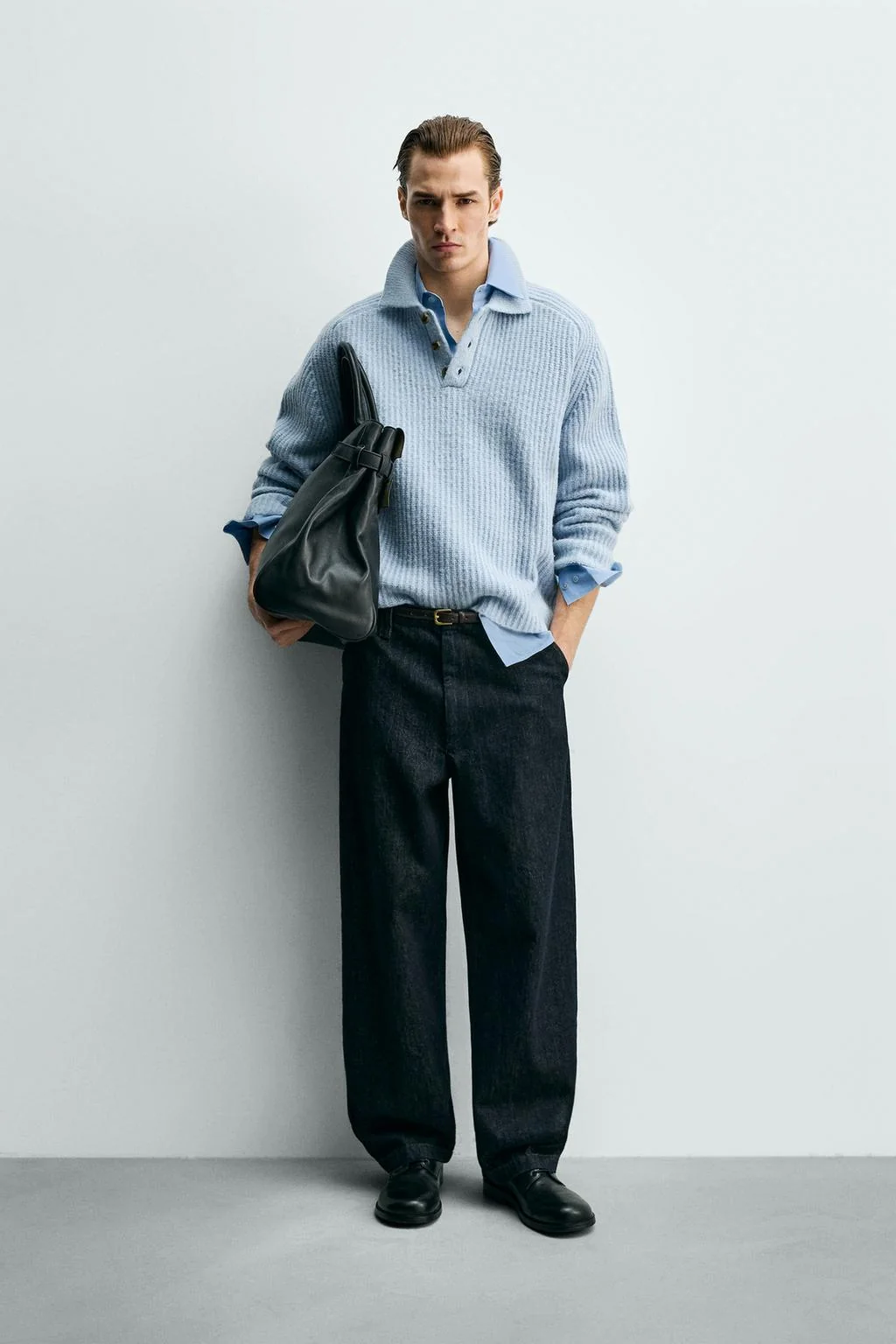 Поло из шерстяной смеси с платочной вязкой