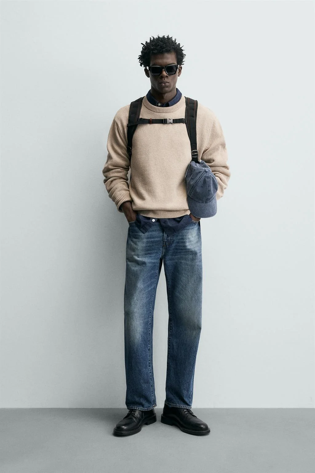 Трикотажный хлопковый свитер с текстурой