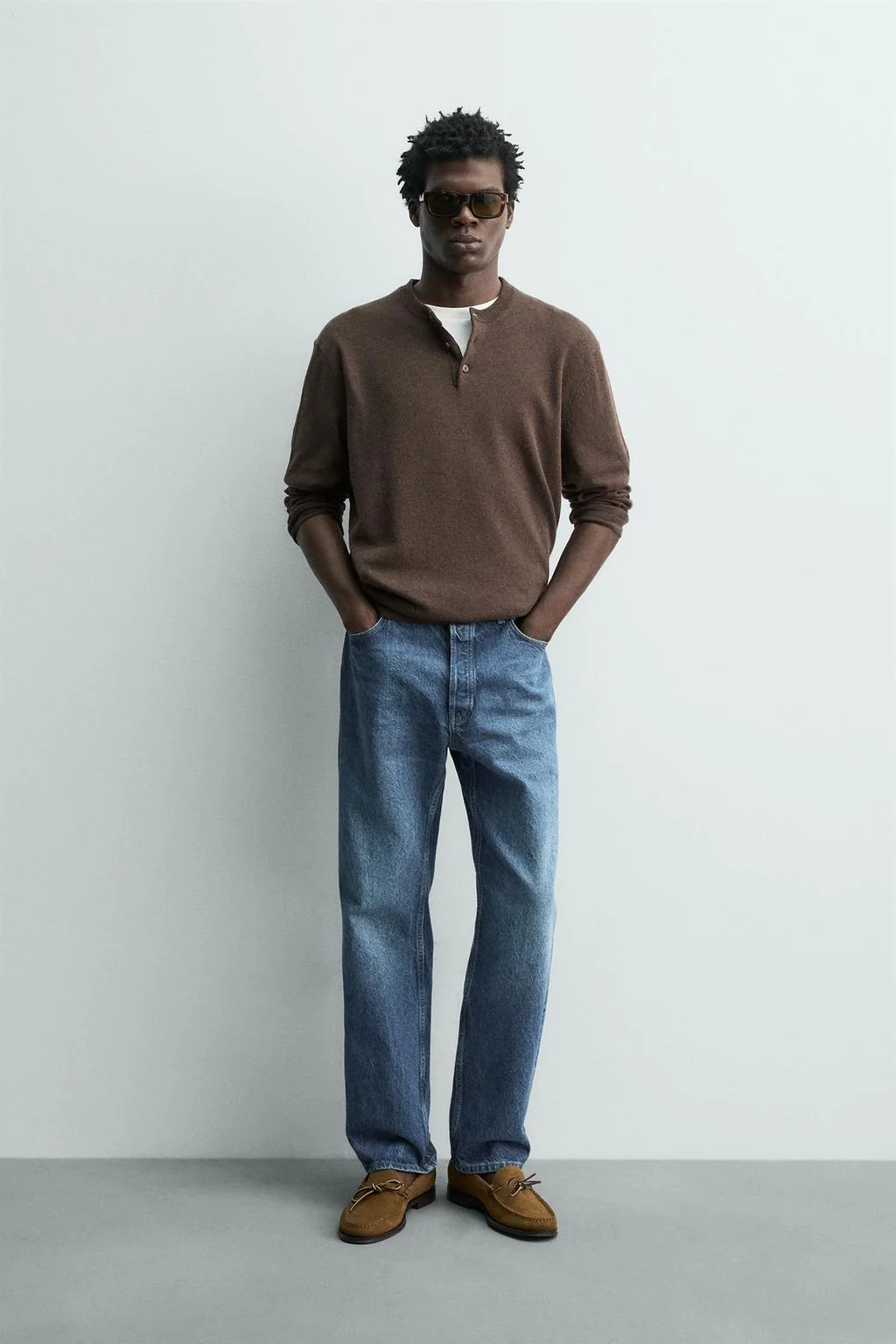 Свитер из хлопковой смеси с воротником хенли — Свитеры | Кардиганы