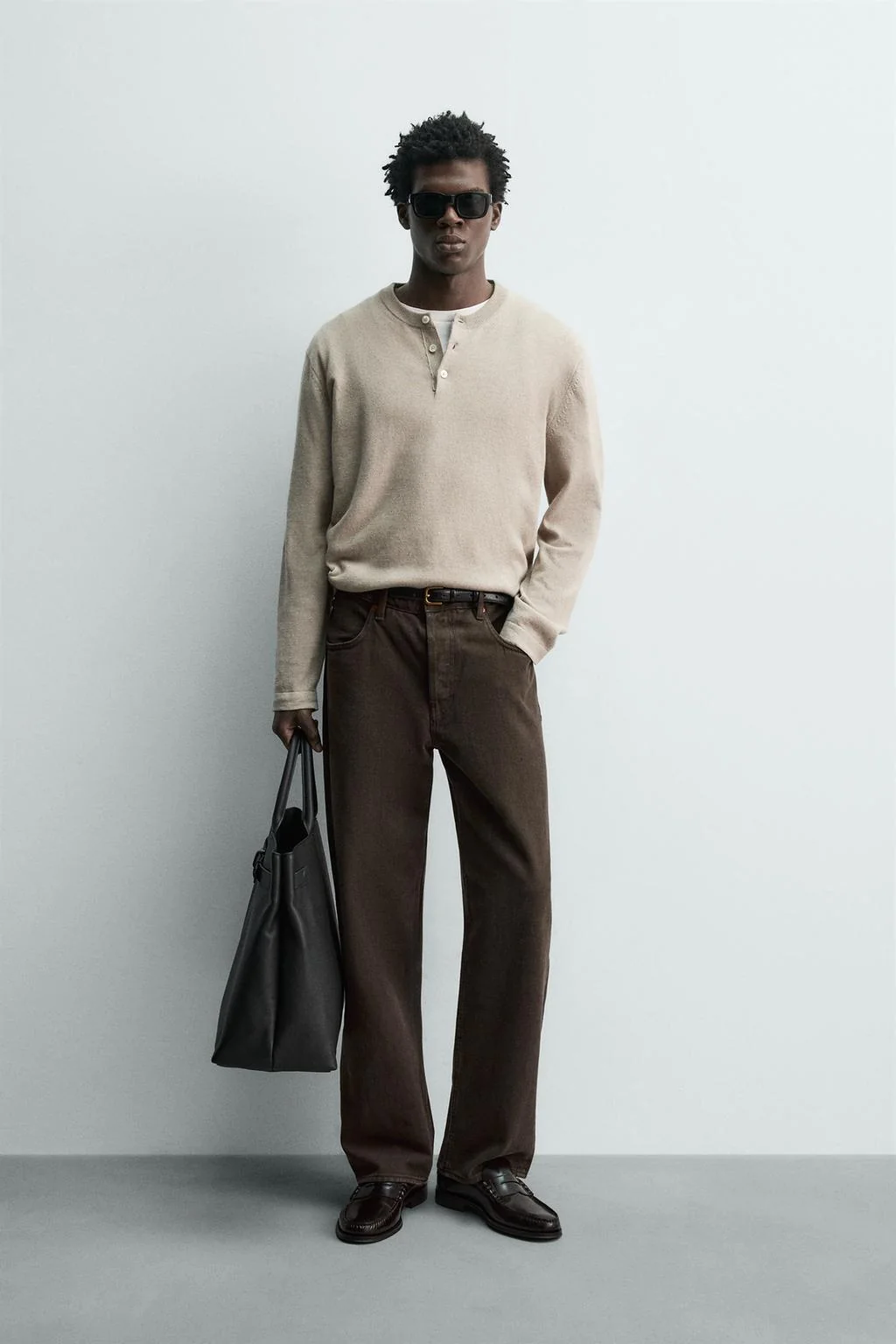 Свитер из хлопковой смеси с воротником хенли