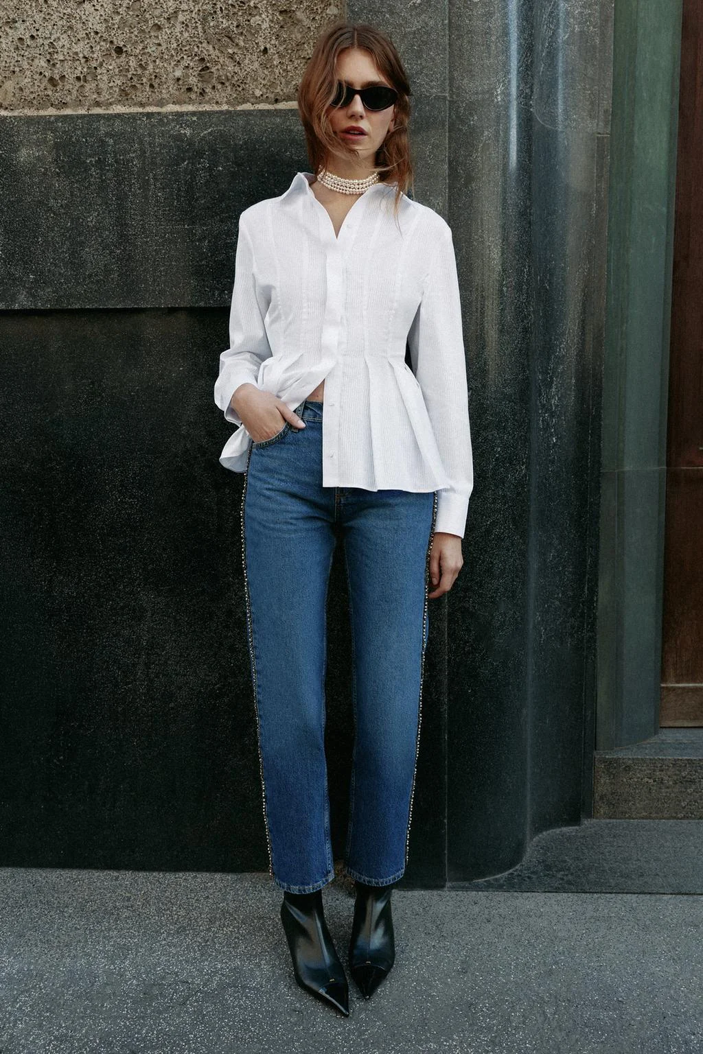 Джинсы Z1975 Slim Fit Straight с завышенной талией и искусственным жемчугом