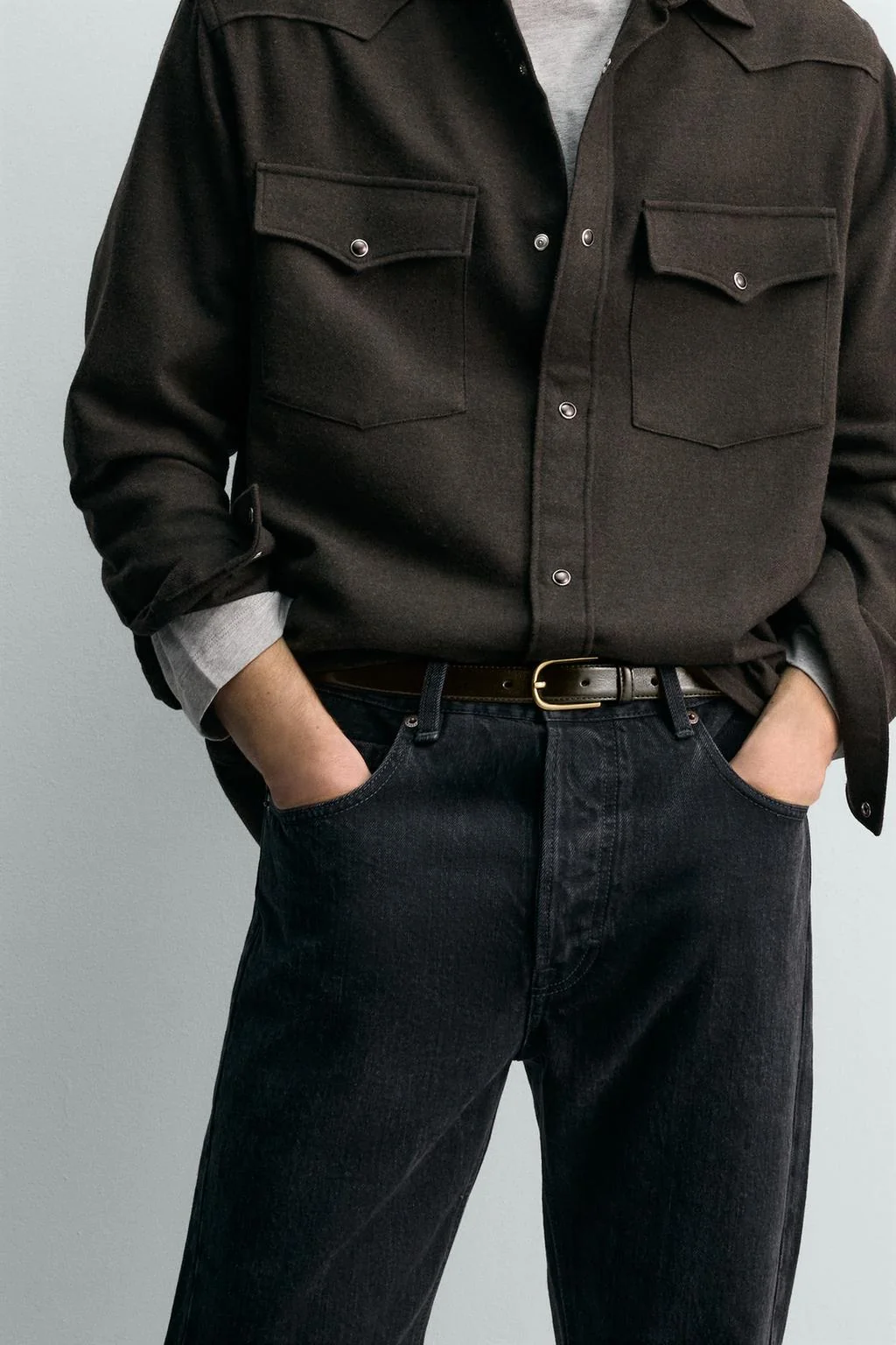 Кожаный ремень с контрастной строчкой AARON LEVINE X ZARA