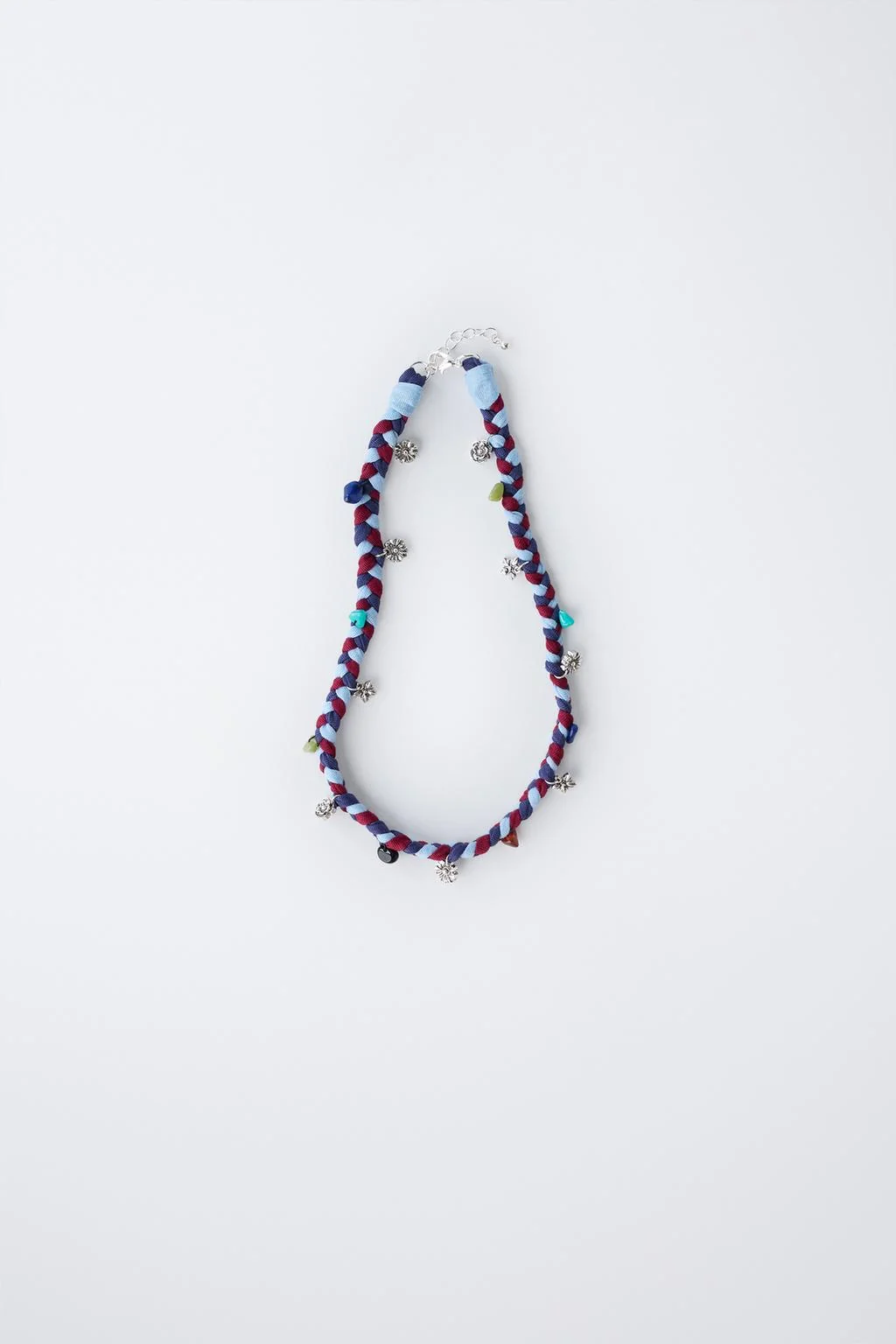 Колье с плетёной цепочкой и подвесками-цветами — Брюски