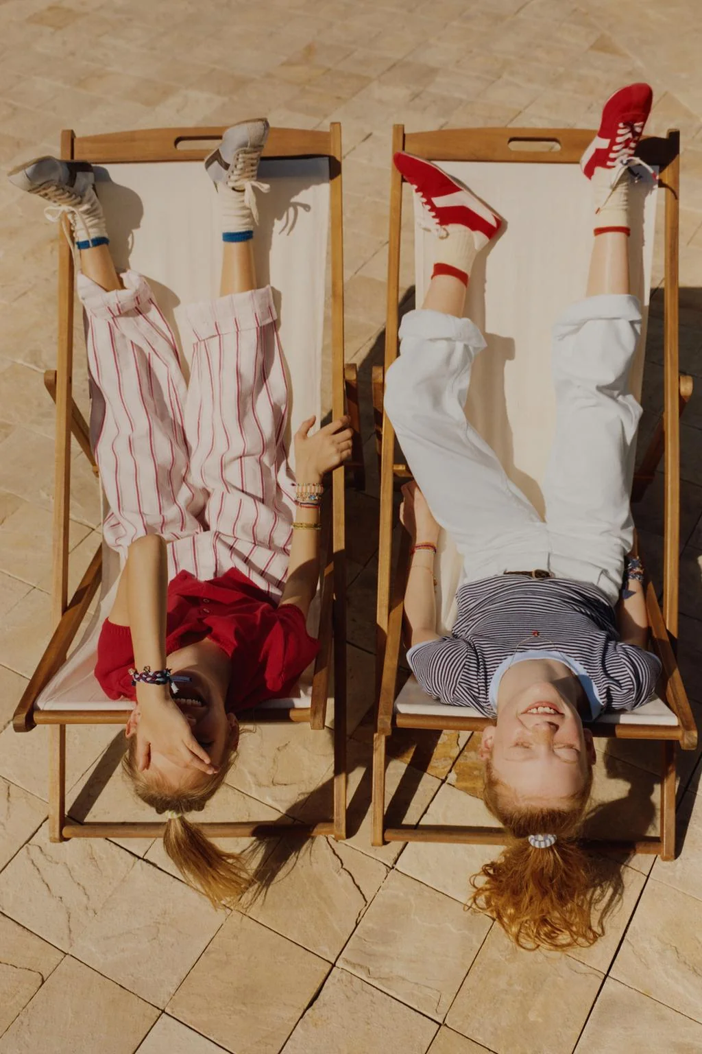 Полосатые хлопково-льняные брюки бочонок