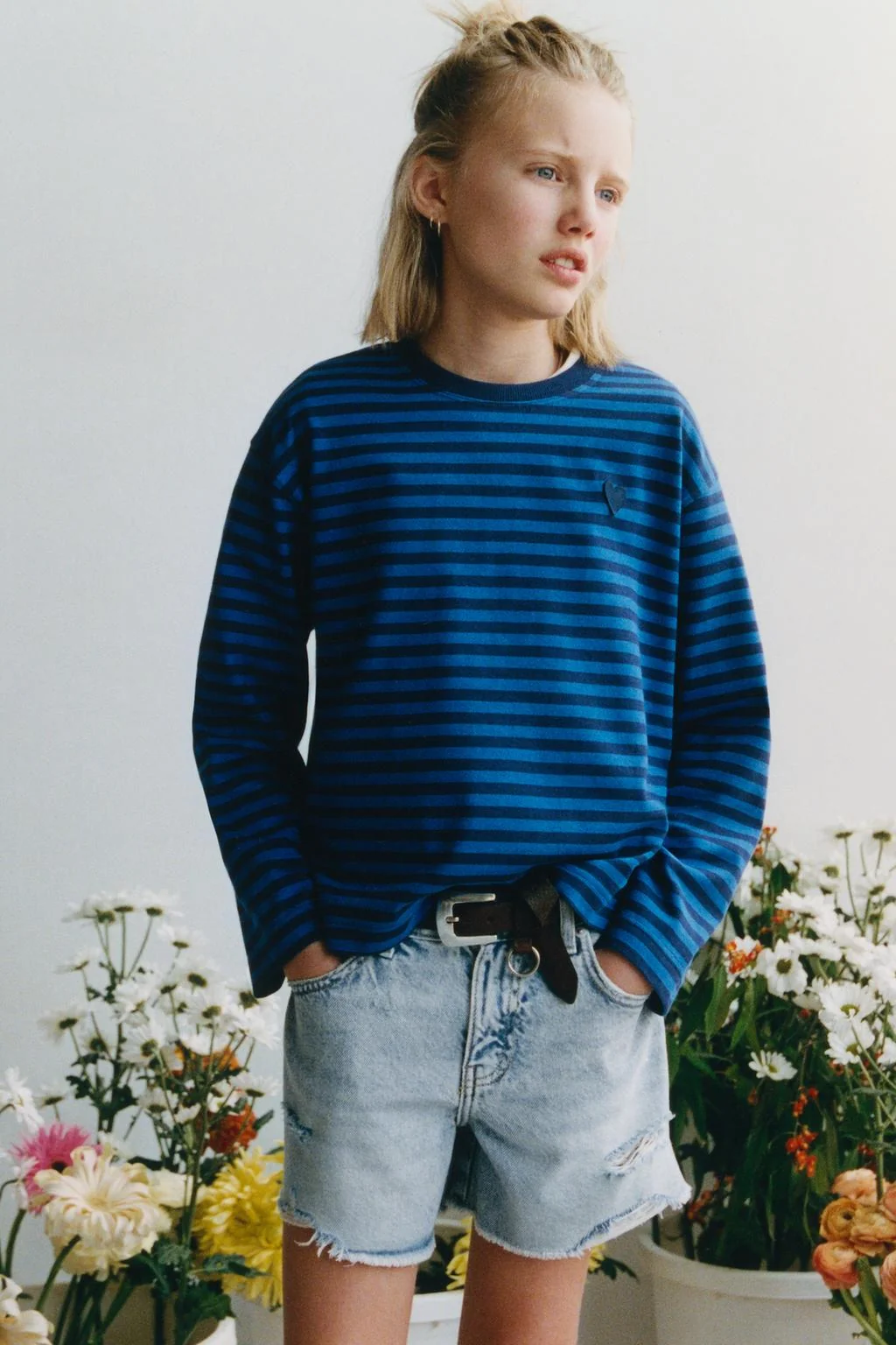 Футболка в полоску с вышивкой сердца — С длинным рукавом