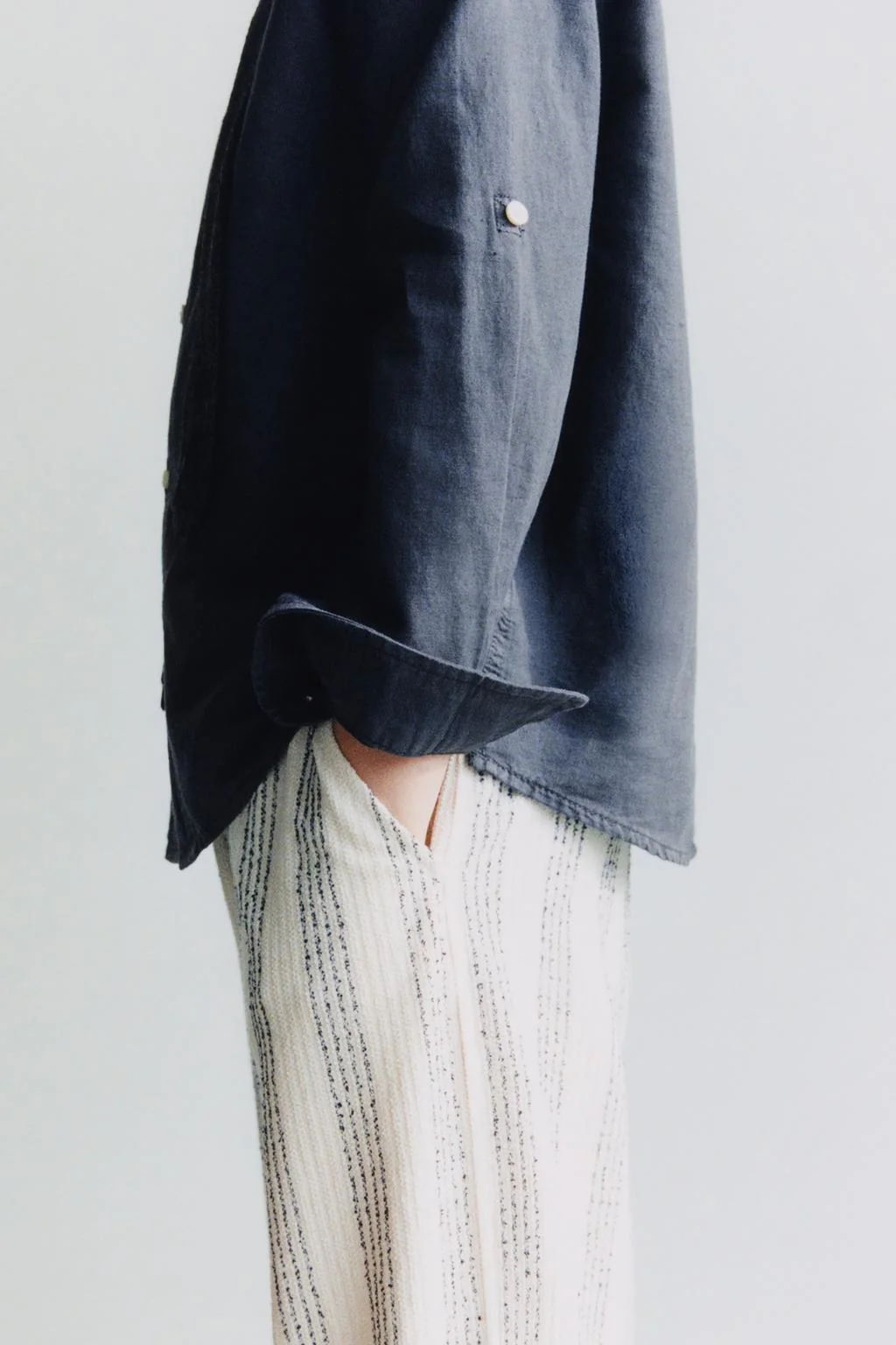 Рубашка со стойкой из хлопково-льняной смеси