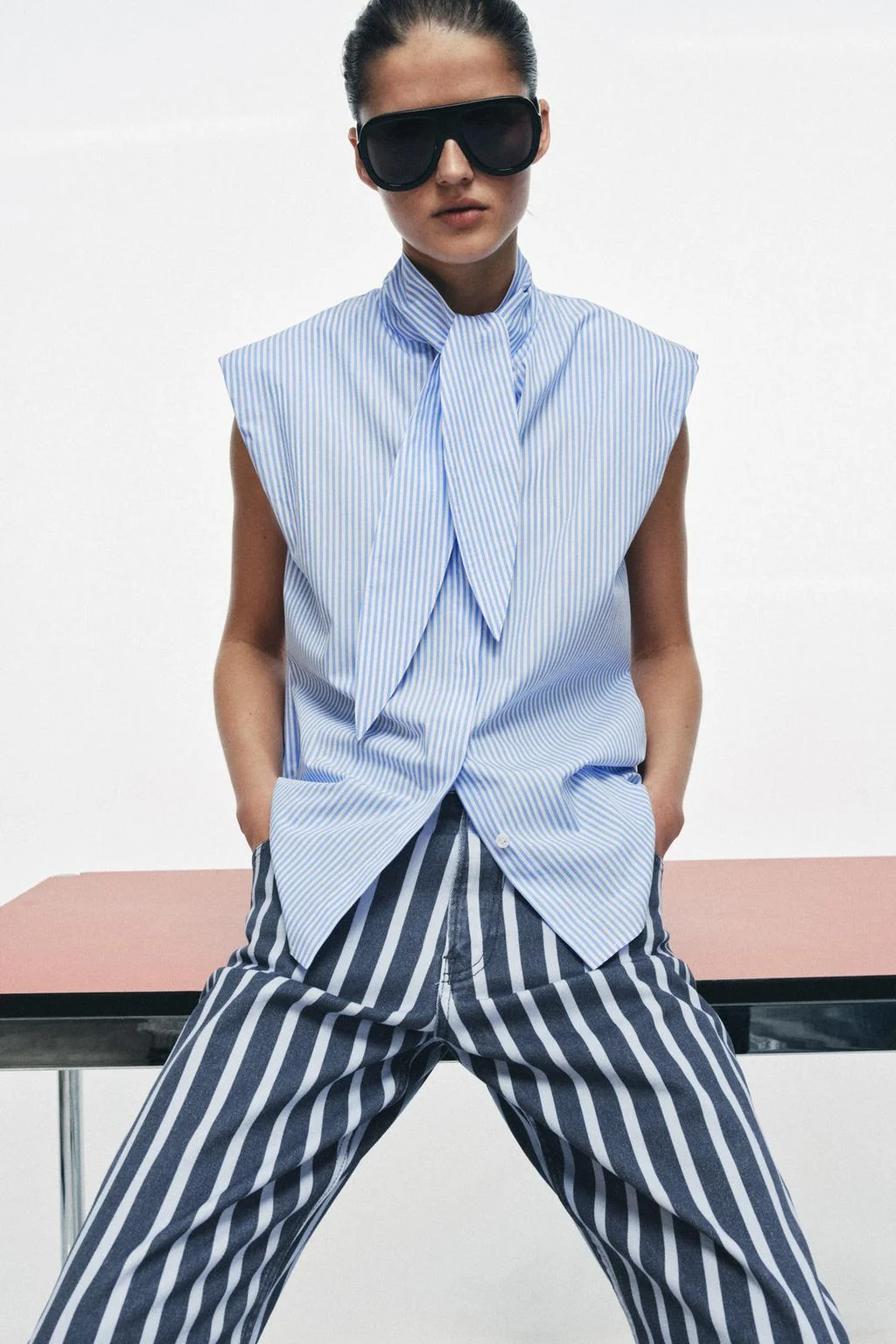 ZW COLLECTION рубашка в полоску с завязками