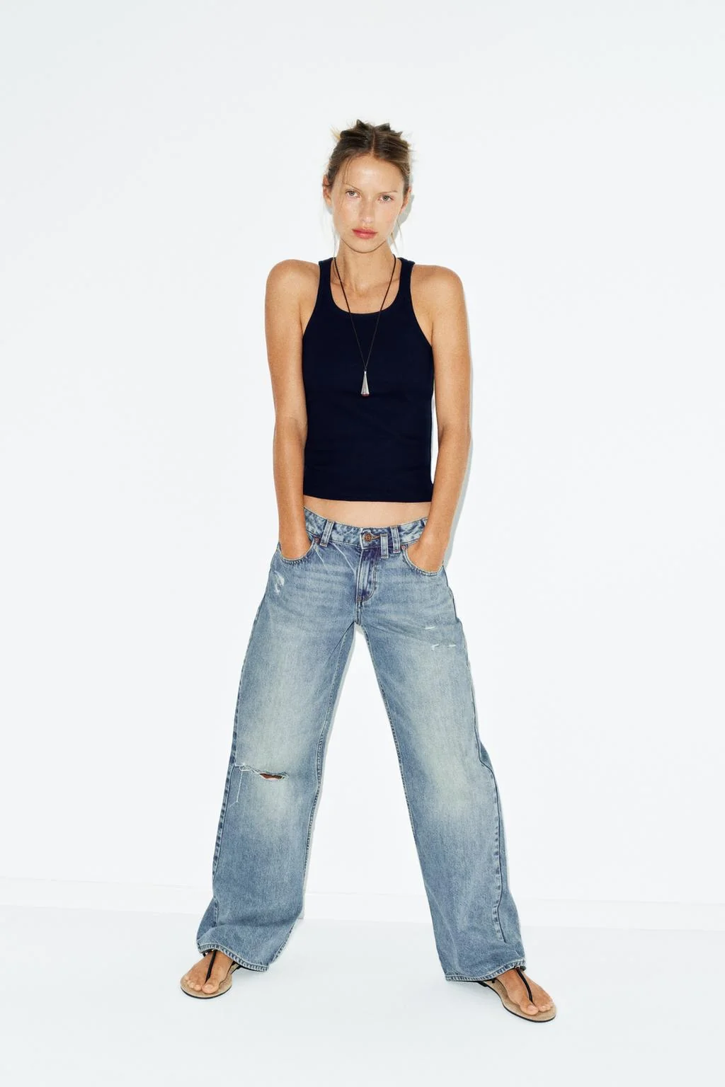 Рубчатый топ на бретелях