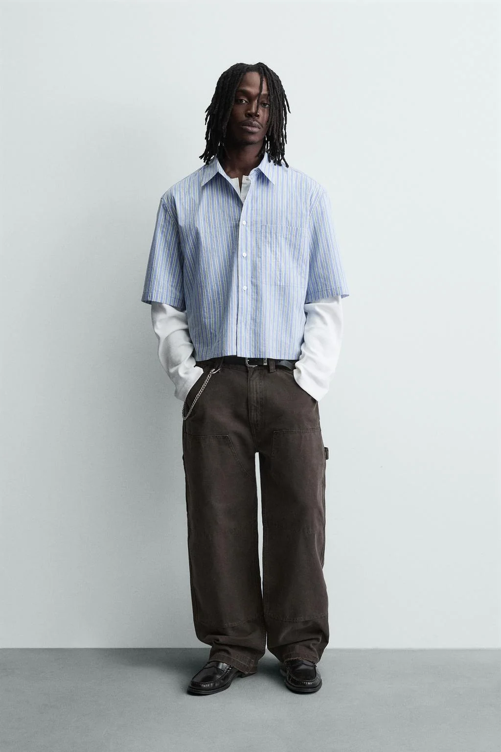 Рубашка в полоску с контрастной отделкой