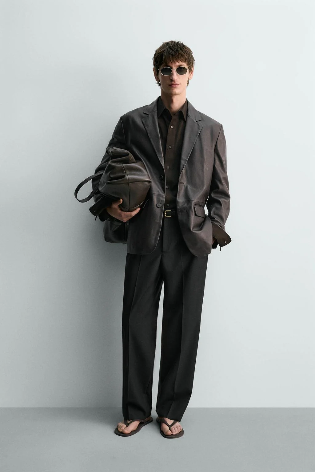 Пиджак из кожи наппа свободного кроя