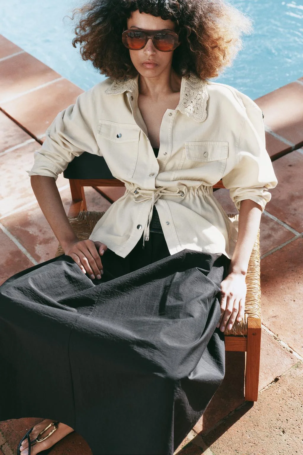 Сафари-куртка с вязаными лацканами