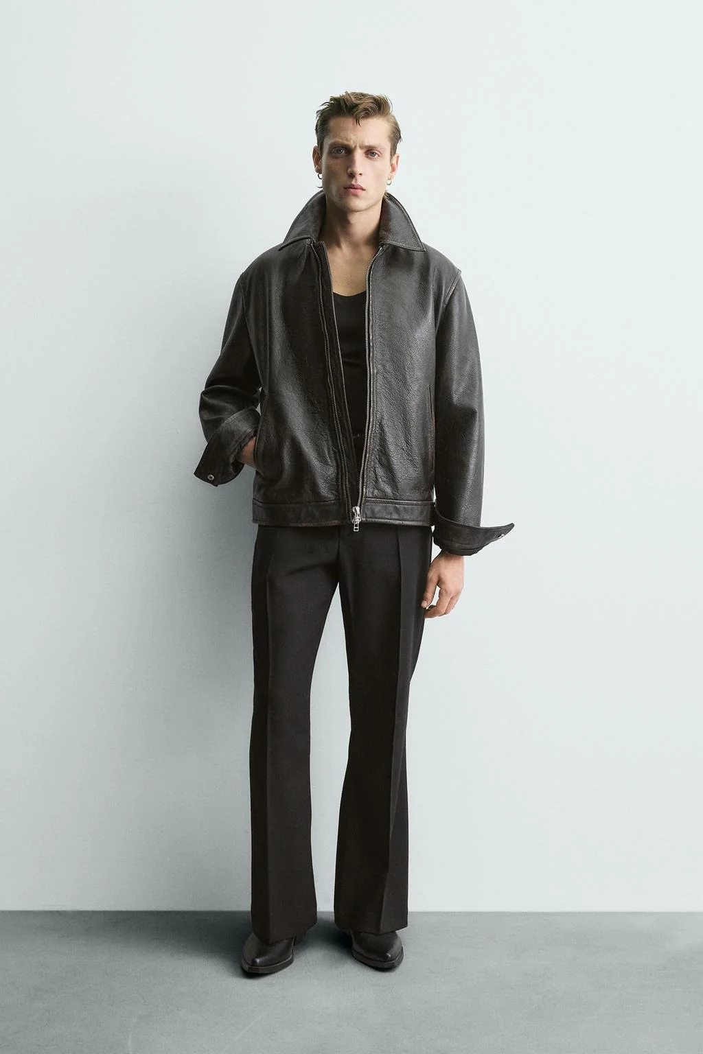 Куртка из кожи с эффектом потёртости