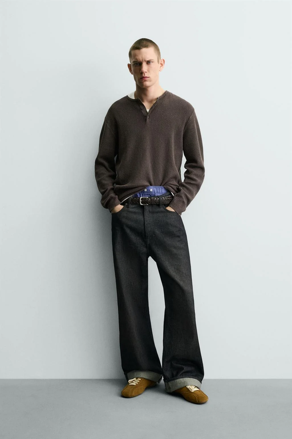 Трикотажный свитер хенли с текстурой