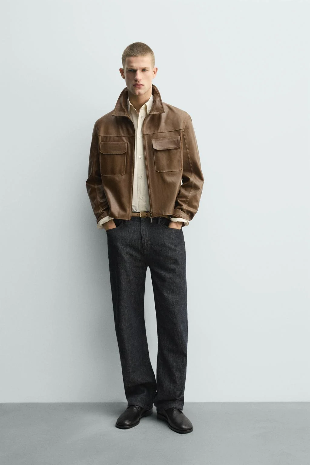 Куртка из кожи с контрастной строчкой — Кожа