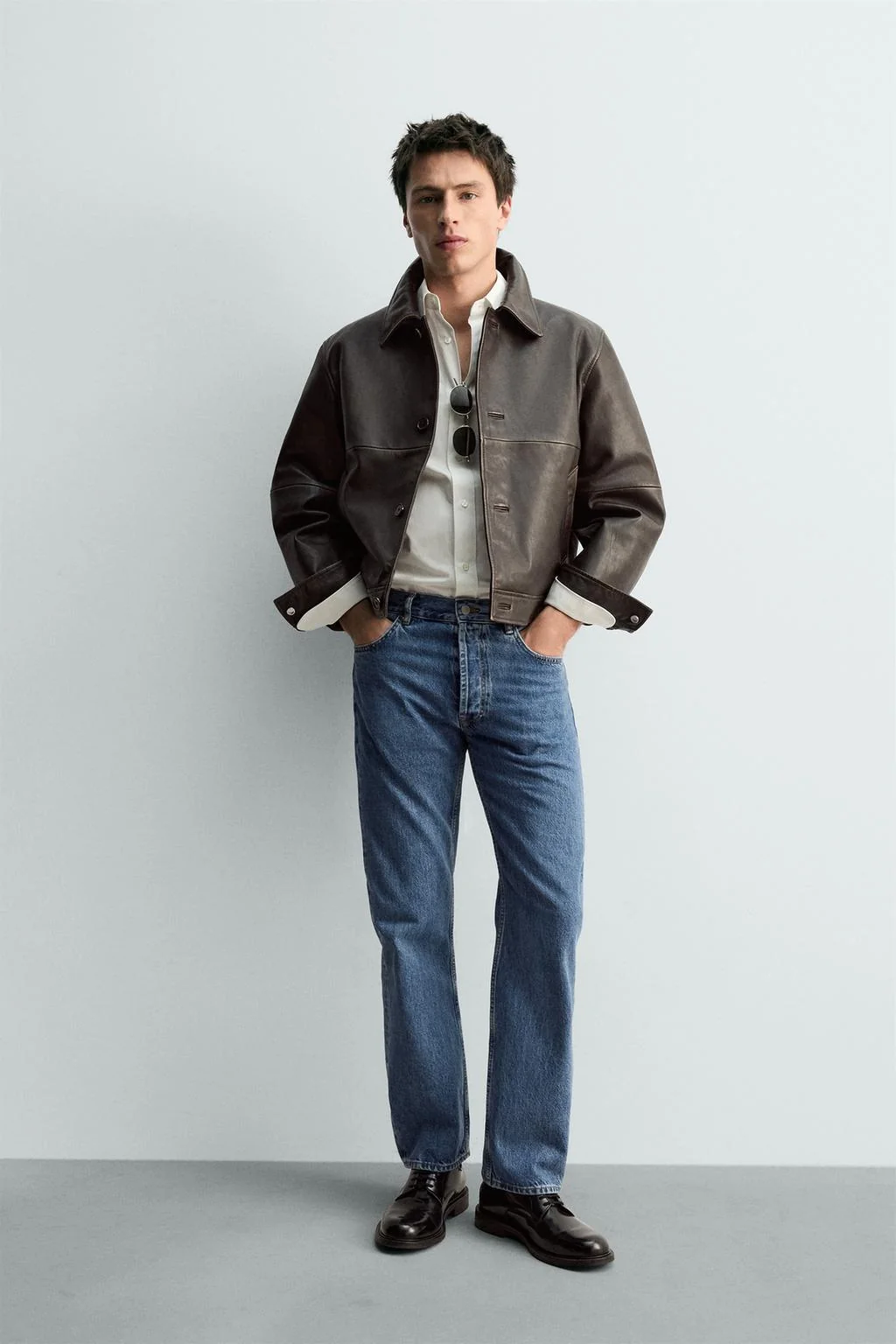 Укороченная куртка из кожи наппа