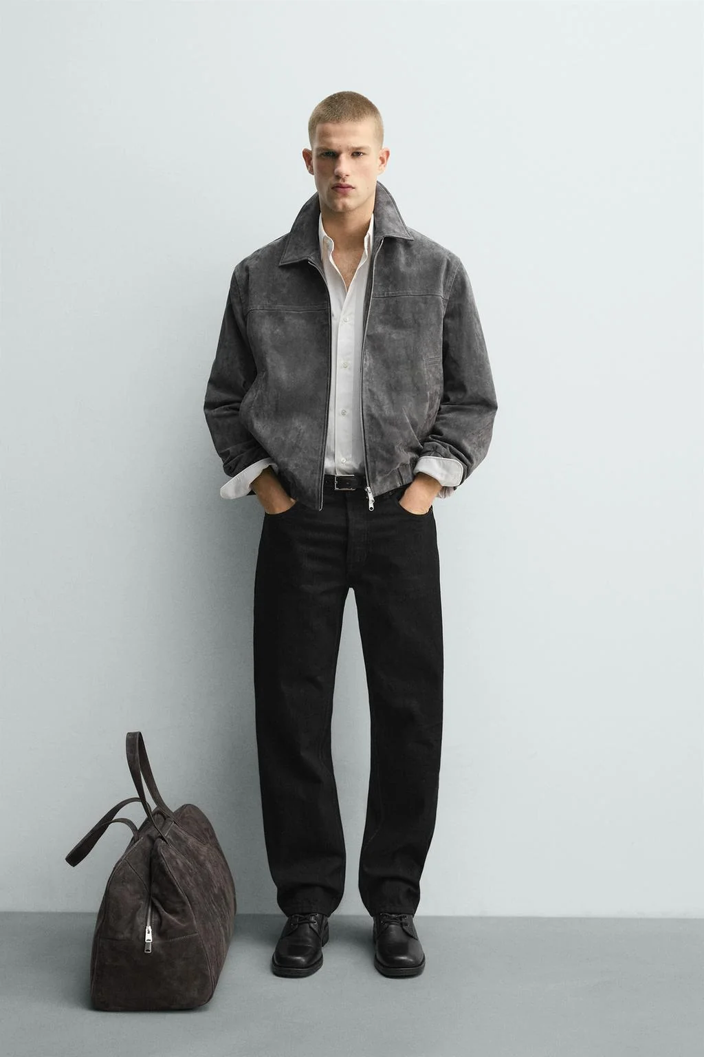 Куртка из кожи с замшевой вставкой