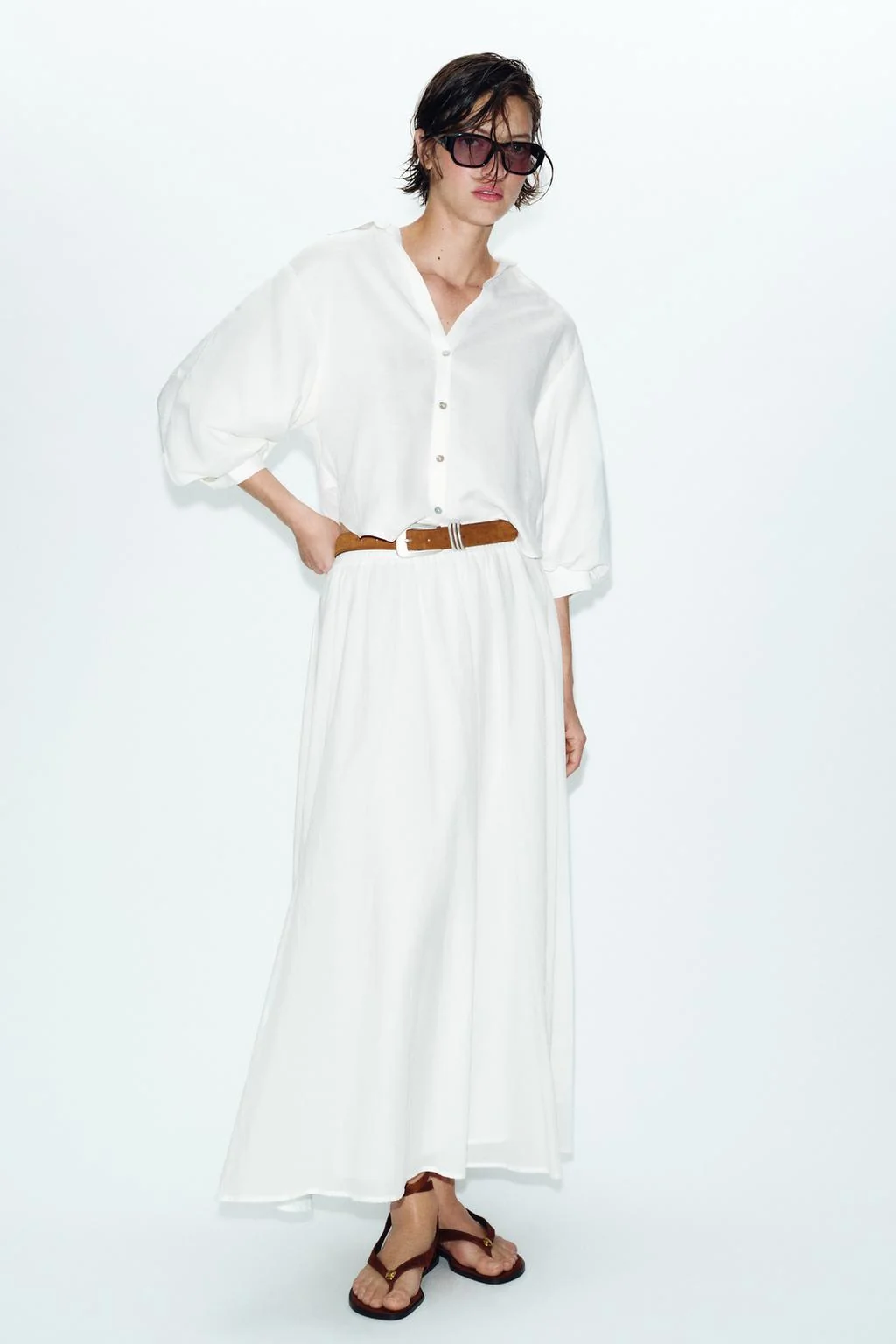 ЛЬНЯНАЯ СМЕСЬ РУКАВА-ФОФАНКИ БЛУЗКА