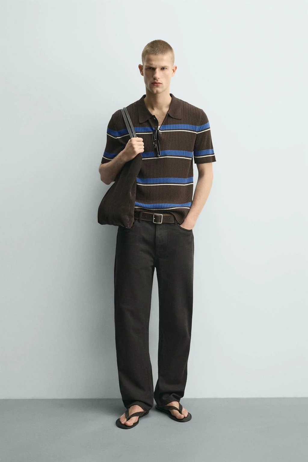 ПОЛО С ВЯЗАНЫМ ЖАККАРДОВЫМ РИСУНКОМ В ПОЛОСКУ