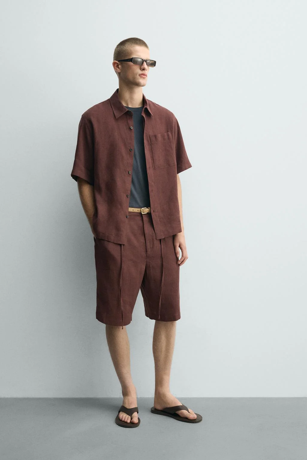 Свободный крой рубашка из льняной смеси